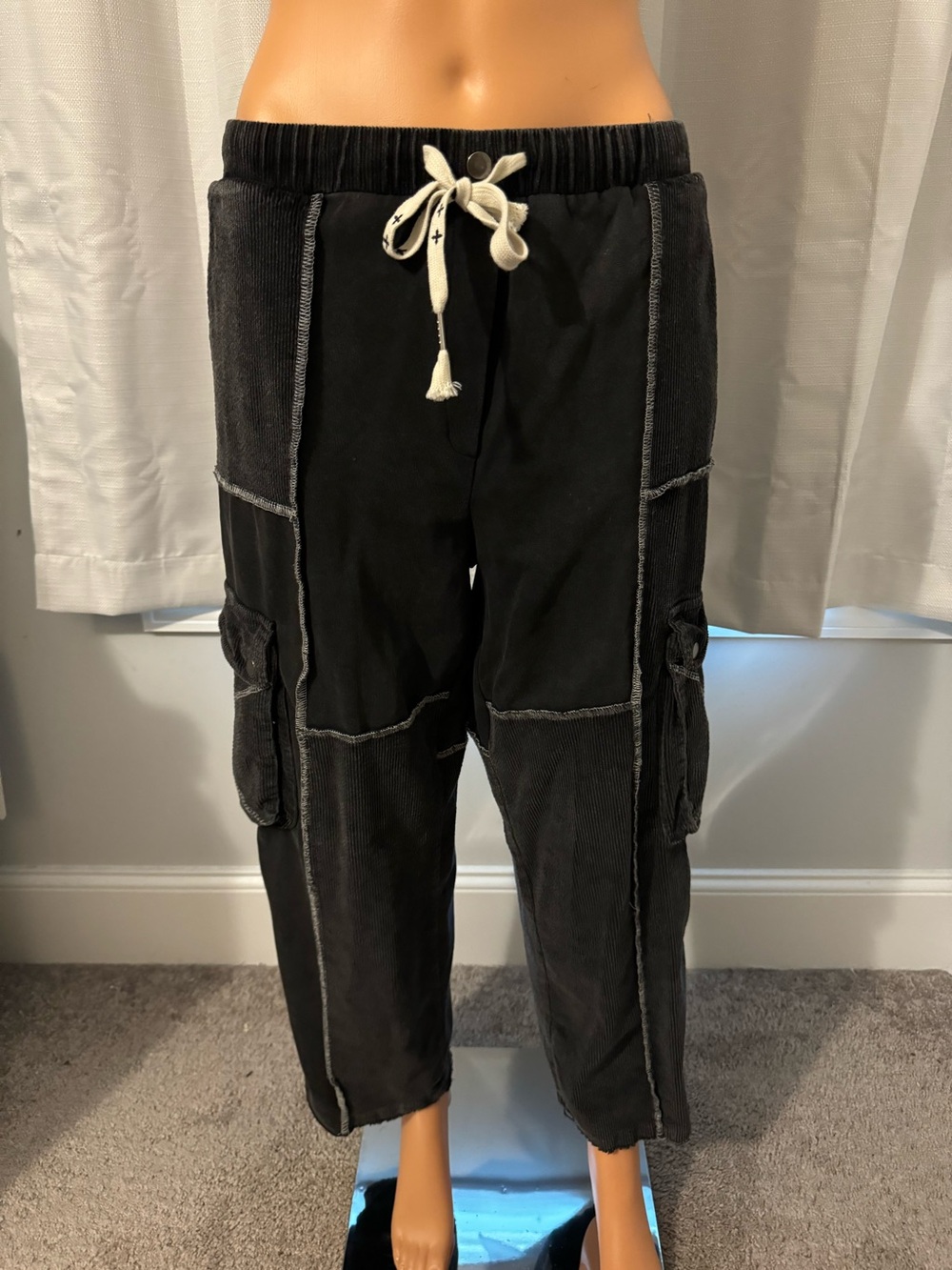 Cool POL size S black corduroy cargo drawstring pants great